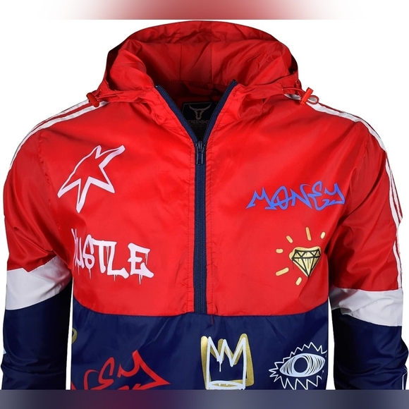 New Men's Graffiti Lightweight Urban Windbreaker Hoodie Multiple Sizes - Picture 6 of 6